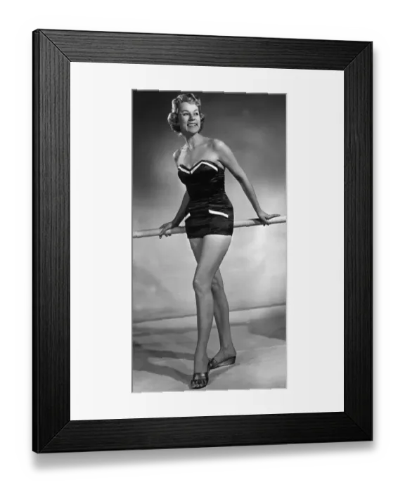 Framed Print : Model wearing latest swimsuit beachwear design 1955