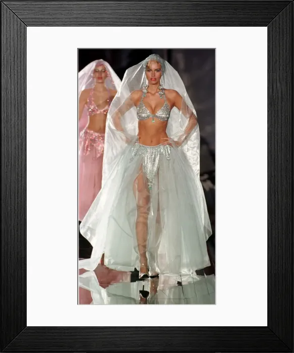 Framed Print : Adriana Sklenarikova January 1999 The face of Wonderbra poses at the Paco Rabanne Fashion