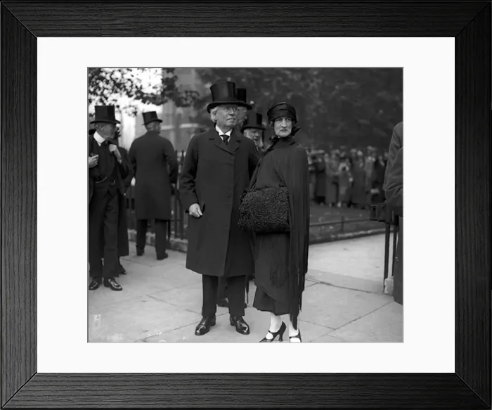 Framed Print : Mr and Mrs Asquith at a memorial service for the late Viscount Long in 1924 Herbert