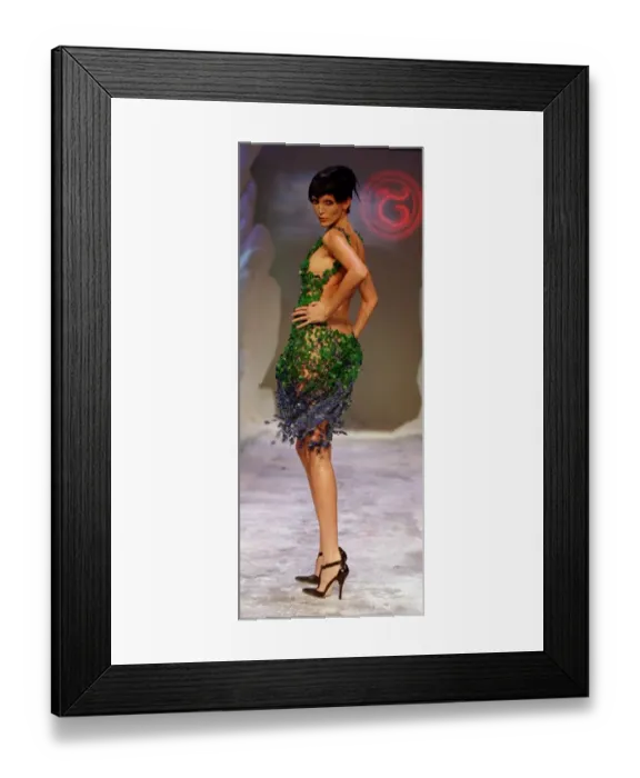 Framed Print : London Fashion Weekend Nadia Avermann parading in Julien Mcdonalds designs