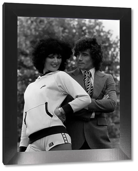 Kevin Keegan models a suit and the latest 1970s fashion with model wearing hotpants