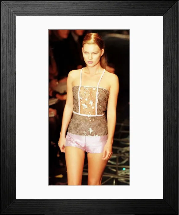Framed Print : Kate Moss Supermodel at Versace show October 1997 models one of Donatella