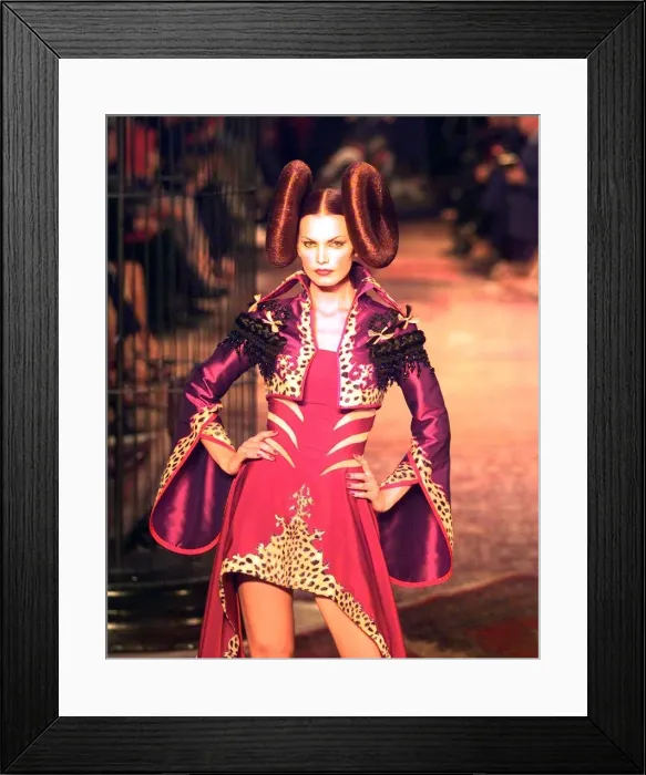 Framed Print : Model wearing Givenchy fashions Paris Fashion Show 1997 Wearing a red dress with