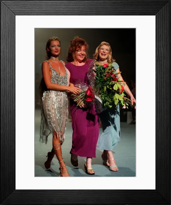 Framed Print : Kate Moss Supermodel (left) September 1997 wearing clothing