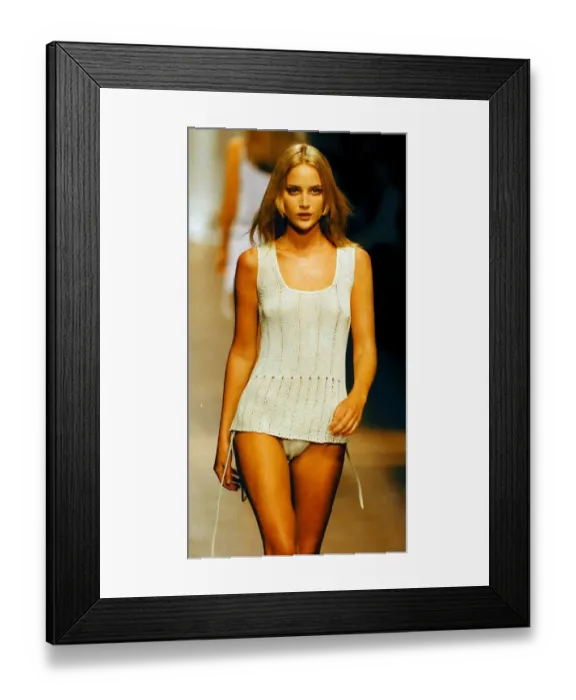 Framed Print : Georgina Grenville at Byblos show Milan Fashion Show 1997 wearing a white top Framed Print : Georgina Grenville at Byblos show Milan Fashion Show 1997 wearing a white top