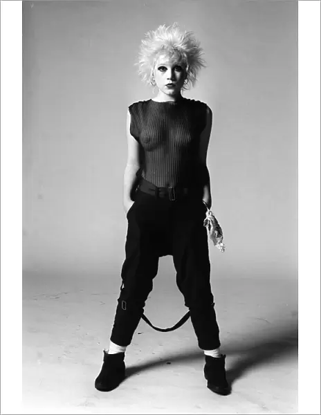 Debi Wilson wearing black Punk fashion Transparent black top and black trousers