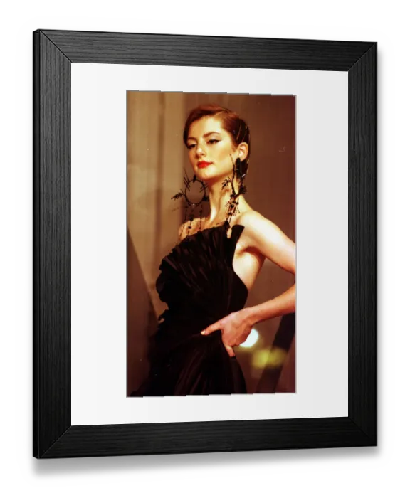 Framed Print : Clothing by Valentino 1998 Model wearing black evening dress clothing designed by