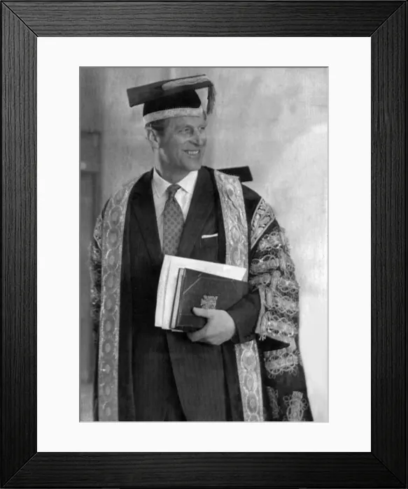 Framed Print : Duke of Edinburgh at Aberystwyth University, wearing a mortar board and gown Framed Print : Duke of Edinburgh at Aberystwyth University, wearing a mortar board and gown