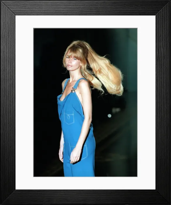 Framed Print : Claudia Schiffer model Gianni Versace Fashion Show Jan 94 in Paris France wearing a