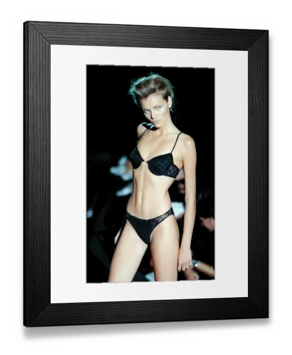 Framed Print : Esther Canadas Gucci underwear Milan Fashion Show 1997 wearing a black bra Framed Print : Esther Canadas Gucci underwear Milan Fashion Show 1997 wearing a black bra