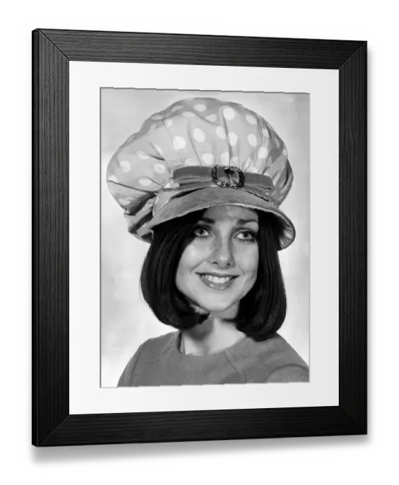 Framed Print : A model wearing a candy floss pink version of our dandy cap in polka-dot cotton
