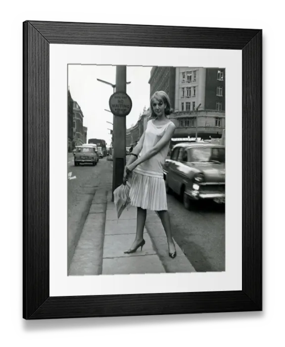 Framed Print : A model wearing Mary Quant Good Girl fashions for spring 1964 in London Framed Print : A model wearing Mary Quant Good Girl fashions for spring 1964 in London
