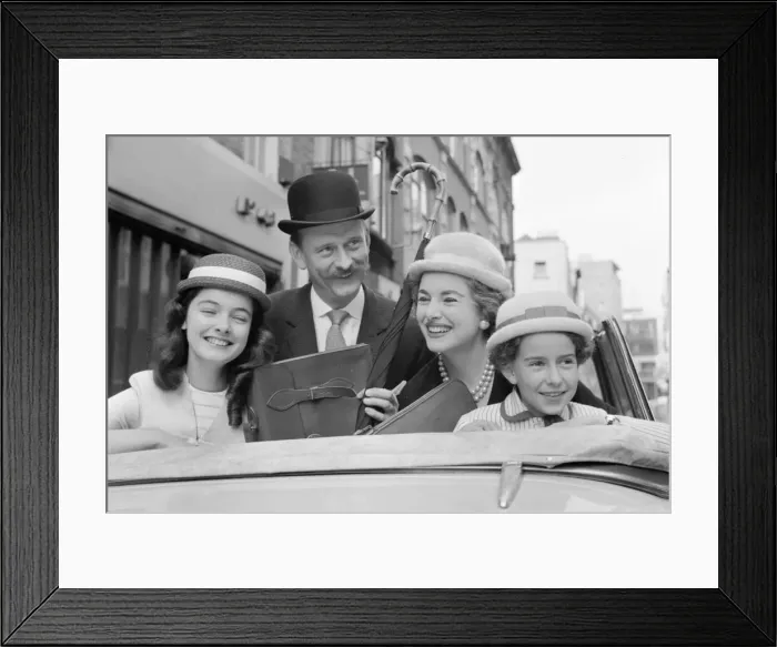 Framed Print : Hats by Milliner Victor Hyett seen here modelled in a London street prior to the 1959 Framed Print : Hats by Milliner Victor Hyett seen here modelled in a London street prior to the 1959