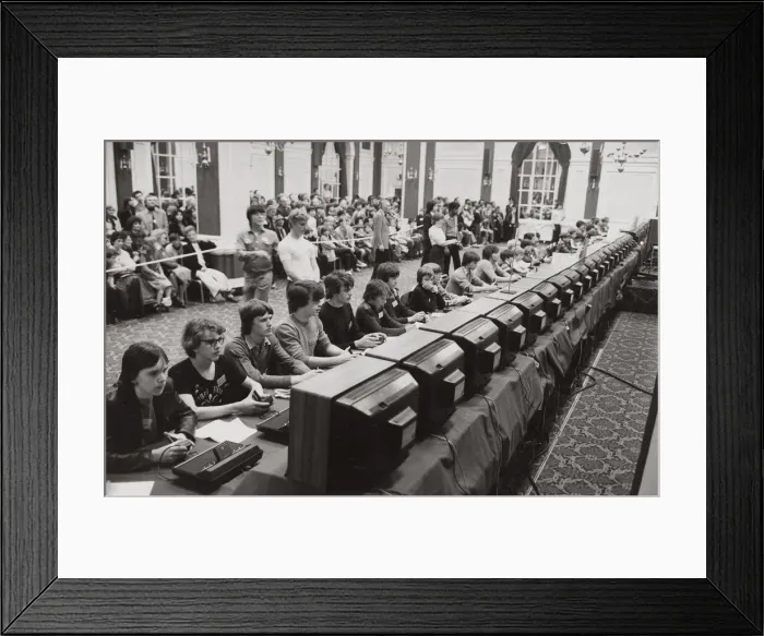 Framed Print : National Space Invaders Championships 1981 A row of young enthusiasts playing to Framed Print : National Space Invaders Championships 1981 A row of young enthusiasts playing to