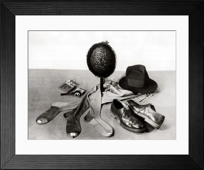 Framed Print : Assortment of various items of clothing including hats shoes socks Framed Print : Assortment of various items of clothing including hats shoes socks
