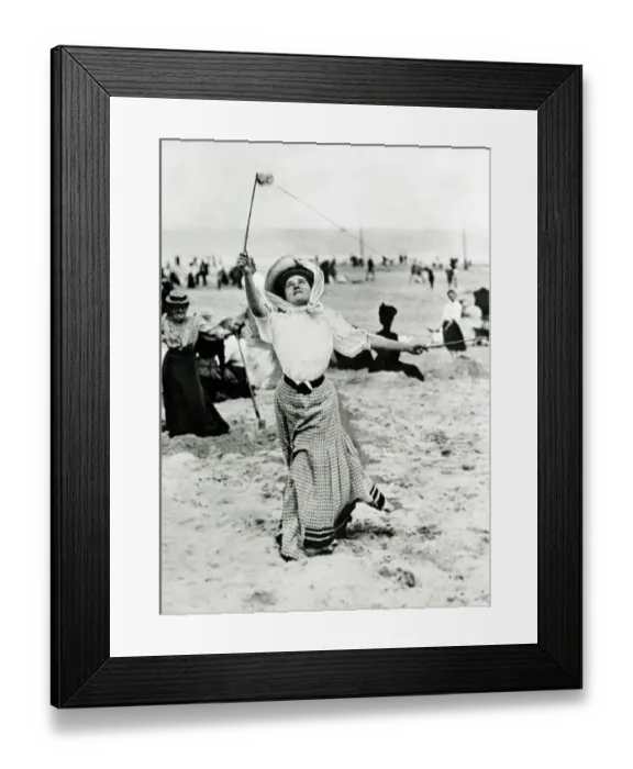 Framed Print : Bathers on holiday playing Diavolo on the beach Edwardian Beach clothing - long Framed Print : Bathers on holiday playing Diavolo on the beach Edwardian Beach clothing - long