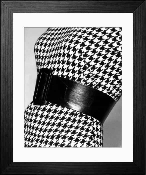 Framed Print : Fashion August 1958 Model from 1950s wearing a checked body suit  /  bodice with a