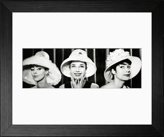 Framed Print : Fashion models in the 1960s modeling Simone Mirman hats for Princess Margaret