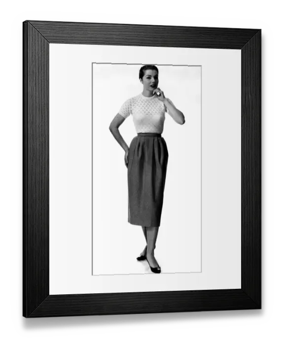 Framed Print : Fashion September 1957 Freckled Model from 1950s wearing a fitted t shirt with a Framed Print : Fashion September 1957 Freckled Model from 1950s wearing a fitted t shirt with a