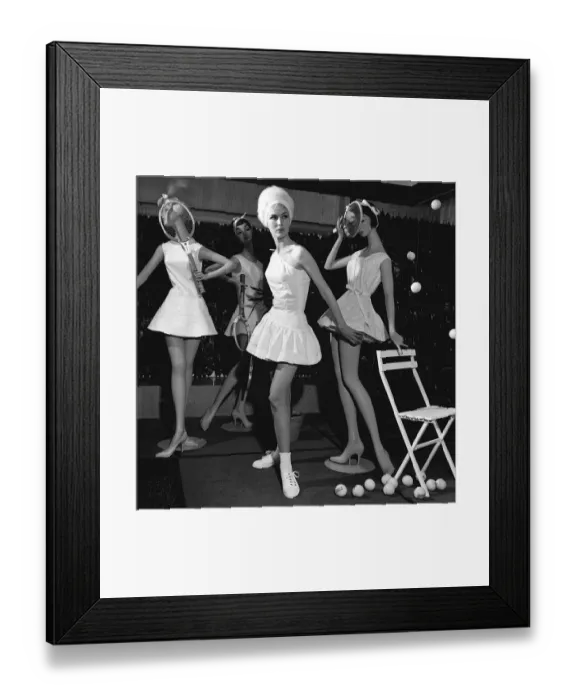 Framed Print : 1960s Fashion January 1963 Teddy Tinling Fashion - Jacqueline Perrin Model wearing Framed Print : 1960s Fashion January 1963 Teddy Tinling Fashion - Jacqueline Perrin Model wearing