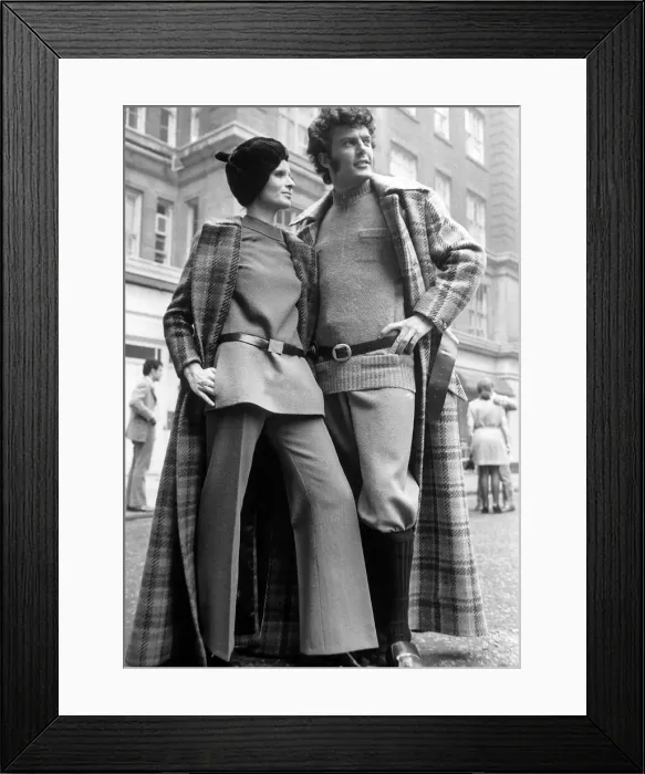 Framed Print : Clothing Fashion 1970 s, Richard Asman in a full length tweed coat with breeches Framed Print : Clothing Fashion 1970 s, Richard Asman in a full length tweed coat with breeches