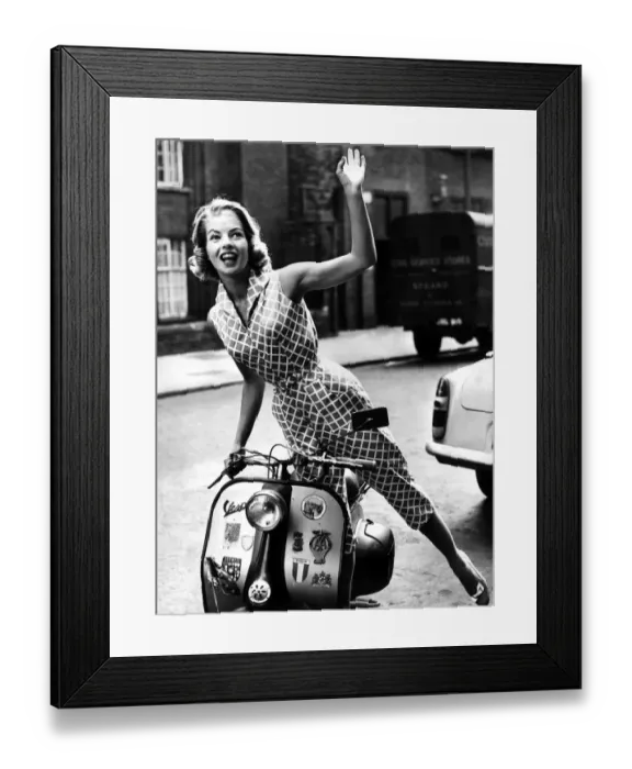 Framed Print : Fashion June 1957 Model from 1950s wearing a checked catsuit style outfit Framed Print : Fashion June 1957 Model from 1950s wearing a checked catsuit style outfit