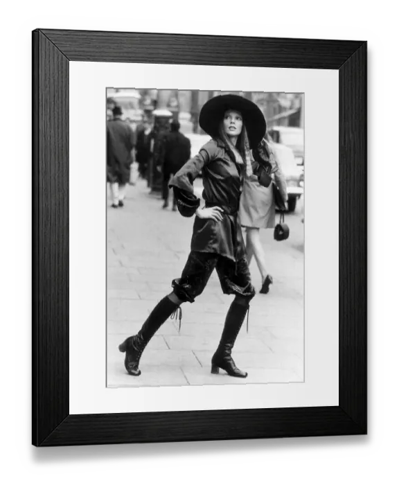 Framed Print : Clothing Fashion Leather Boots April 1970 A satin