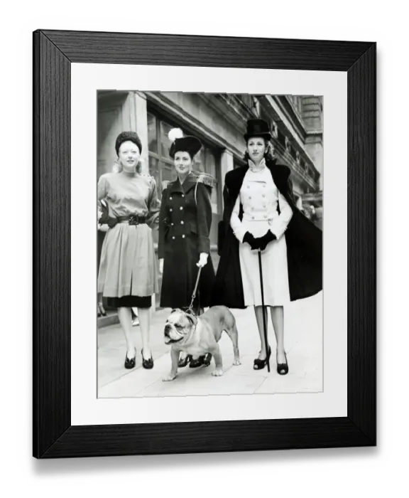Framed Print : Clothing Fashions Women 1940s dresses Woman wearing Double breasted naval coat