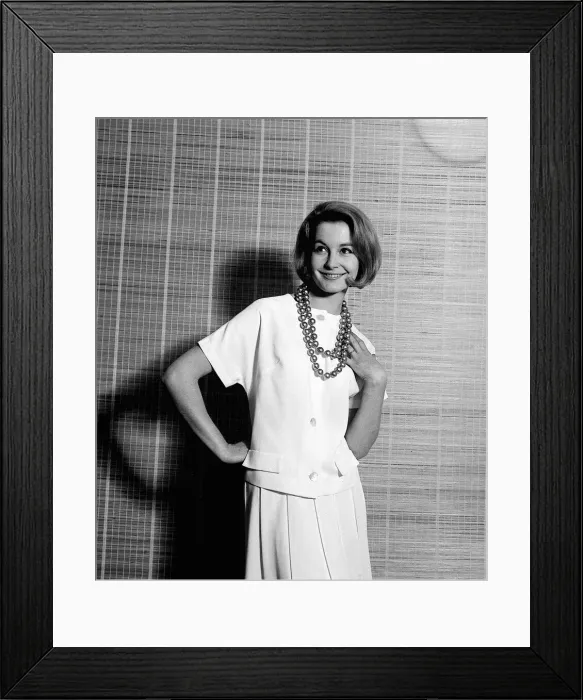 Framed Print : 1960s Fashion Clothing April 1961 Sandra Paul Model Pictured wearing white suit Framed Print : 1960s Fashion Clothing April 1961 Sandra Paul Model Pictured wearing white suit