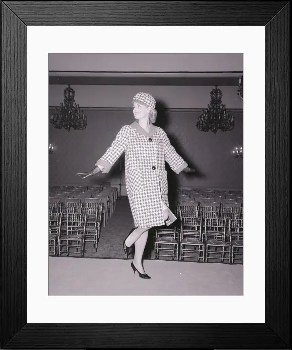 Framed Print : Model Judith Morgan November 1963 Wearing a checked design coat Framed Print : Model Judith Morgan November 1963 Wearing a checked design coat