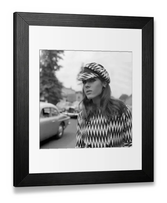 Framed Print : Clothing Ascot Racing Fashion June 1966 dress with zigzag pattern with matching