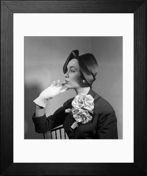Framed Print : Victorian bonnet based on hats worn at the time of Queen Victoria Model wearing a Framed Print : Victorian bonnet based on hats worn at the time of Queen Victoria Model wearing a