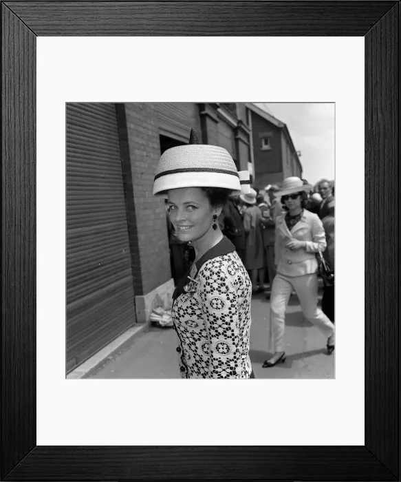 Framed Print : Clothing Ascot Racing Fashion June 1966 bowl shaped straw hat crocheted jacket Framed Print : Clothing Ascot Racing Fashion June 1966 bowl shaped straw hat crocheted jacket