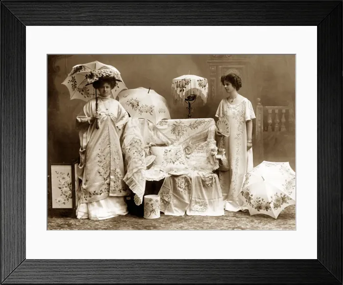 Framed Print : Edwardian mannequins model hand painted silk gowns at the Daily Mirror Fair of Fashion Framed Print : Edwardian mannequins model hand painted silk gowns at the Daily Mirror Fair of Fashion