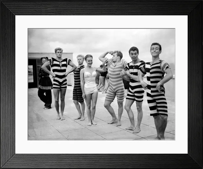 Framed Print : Member of the cast of the Leon Marco water show. Wearing period swimming costume Framed Print : Member of the cast of the Leon Marco water show. Wearing period swimming costume