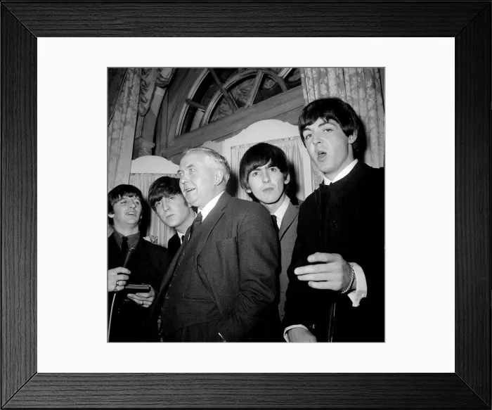 Framed Print : Labour Party Leader Harold Wilson with The Beatles left to right: Ringo Starr