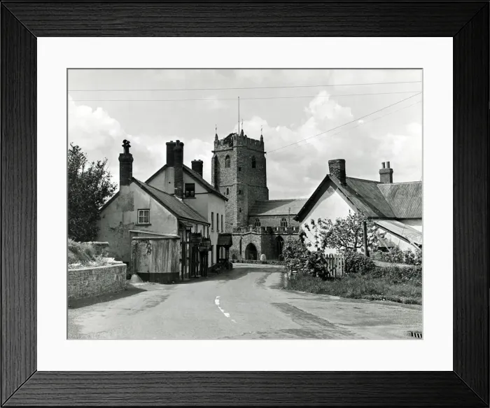 Framed Print : The village of Culmstock in Devon with view of church Scenic Circa 1955
