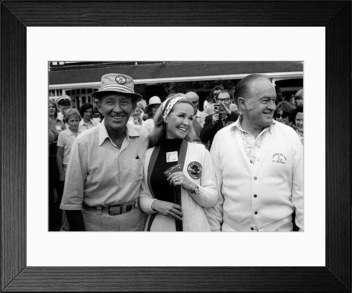 Framed Print : Bing Crosby and Bob Hope in Sunningdale 1975 to open Colgate European womens golf Framed Print : Bing Crosby and Bob Hope in Sunningdale 1975 to open Colgate European womens golf