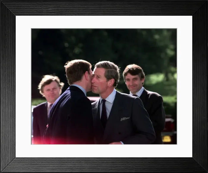 Framed Print : Prince Charles and the Duke Of York embrace June 1998 The two Princes kiss Framed Print : Prince Charles and the Duke Of York embrace June 1998 The two Princes kiss
