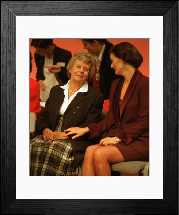 Framed Print : Mary Wilson widow of Harold Wilson being comforted by Cherie Blair wife of Tony Blair Framed Print : Mary Wilson widow of Harold Wilson being comforted by Cherie Blair wife of Tony Blair