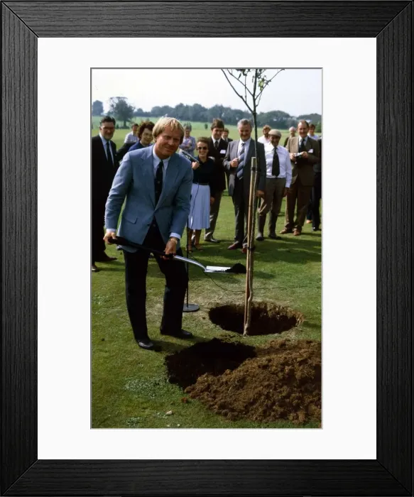 Framed Print : Jack Nicklaus October 1982 Plants a tree outside clubhouse at St Mellions golf