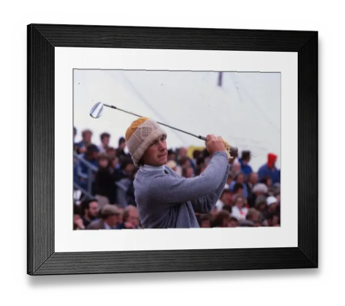 Framed Print : Ken Brown golfer July 1980 Action shot wearing woollen hat