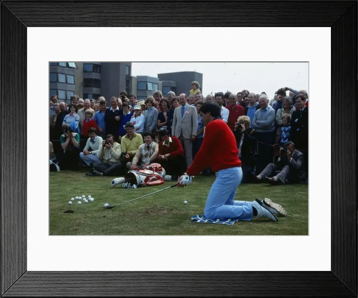 Framed Print : Seve Ballesteros golfer July 1984 Kneeling to play shot