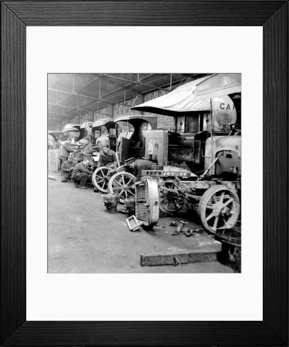 Framed Print : Remaining cars at a British depot in France, World War I, Circa 1914 Framed Print : Remaining cars at a British depot in France, World War I, Circa 1914