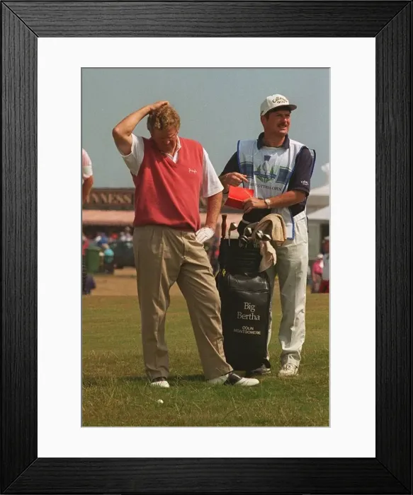 Framed Print : Colin Montgomerie scratches head caddy Scottish Open golf Carnoustie Framed Print : Colin Montgomerie scratches head caddy Scottish Open golf Carnoustie