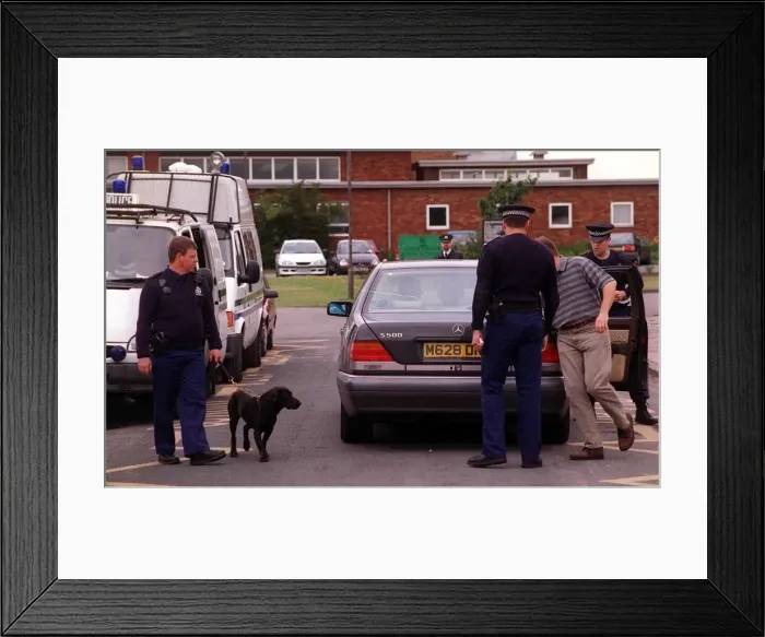 Framed Print : Open Golf championships Birkdale 1998 security spectators are searched by police Framed Print : Open Golf championships Birkdale 1998 security spectators are searched by police