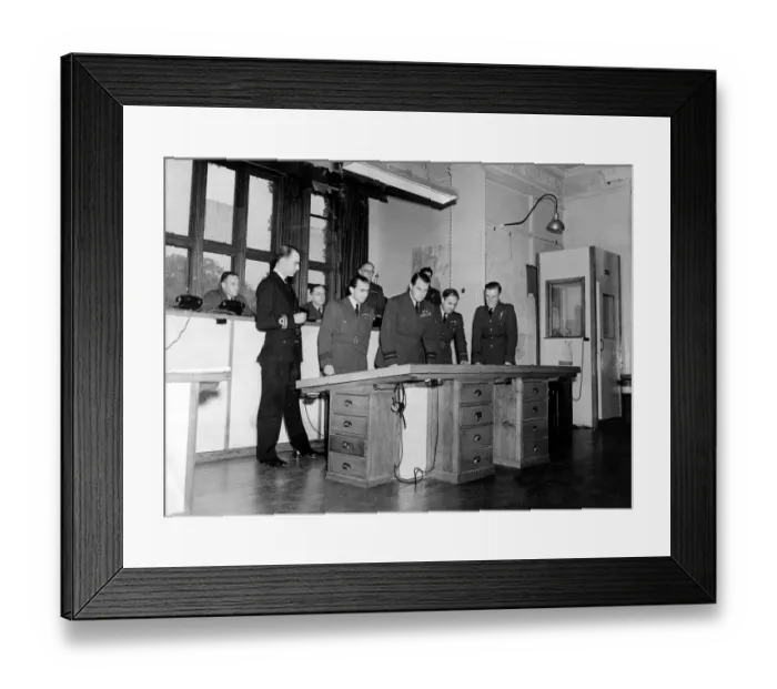 Framed Print : RAF officers study intelligence reports and maps as they plan a large scale bomber Framed Print : RAF officers study intelligence reports and maps as they plan a large scale bomber