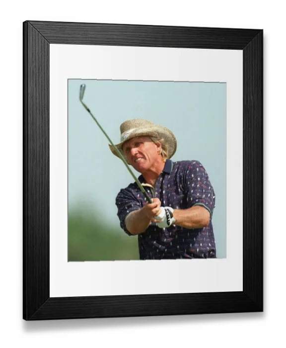 Framed Print : Greg Norman during second round golf wearing straw cowboy hat