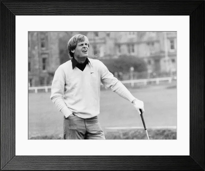 Framed Print : Golfer Johnny Miller watching his shot from the second tee at the Open at the Old Course
