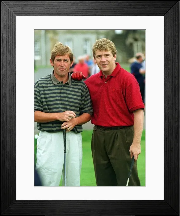 Framed Print : Andy Goram Ranger footballer (R) and Kenny Dalglish Blackburn Rovers at charity golf